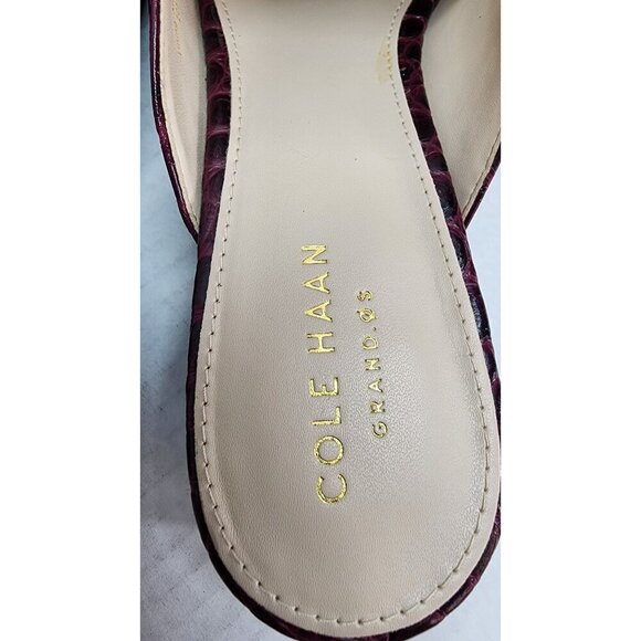 Cole Haan Piper Burgundy Croc-Embossed Leather Mules Block Heel Slip-On Womens - Picture 10 of 15